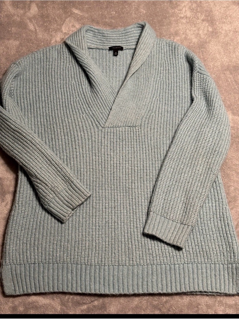 Talbots Medium Sweater Wool Blend Seafoam Green V Neck Pullover Relax Fit